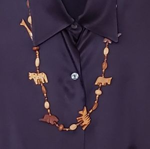 Wild animal wood carved necklace